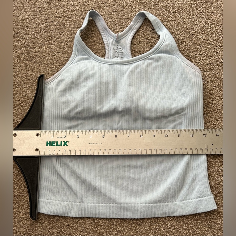 Attraco Lt. Blue Ribbed Built In Bra Racerback Active Tank Top Women's Size S - Picture 5 of 6